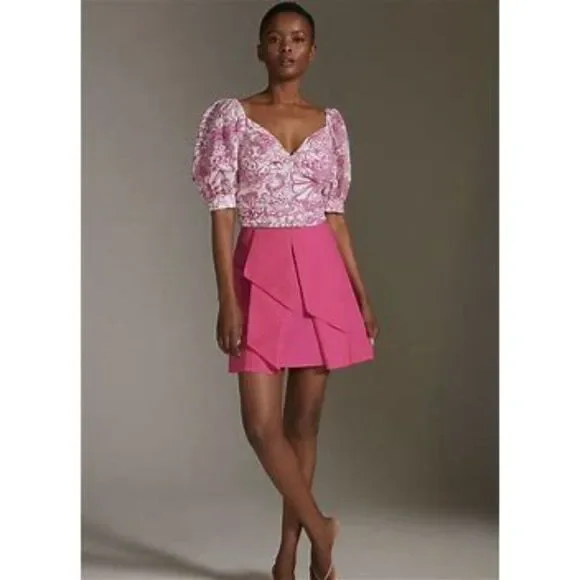 Anthropologie Maeve Urban Outfitters Hot Pink Magenta Mini Skirt Ruffles Size 4 - Picture 2 of 10